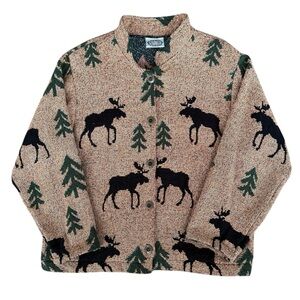 Sugar Street Weavers Tapestry Button Down Jacket OS Outdoor Moose Trees USA Made